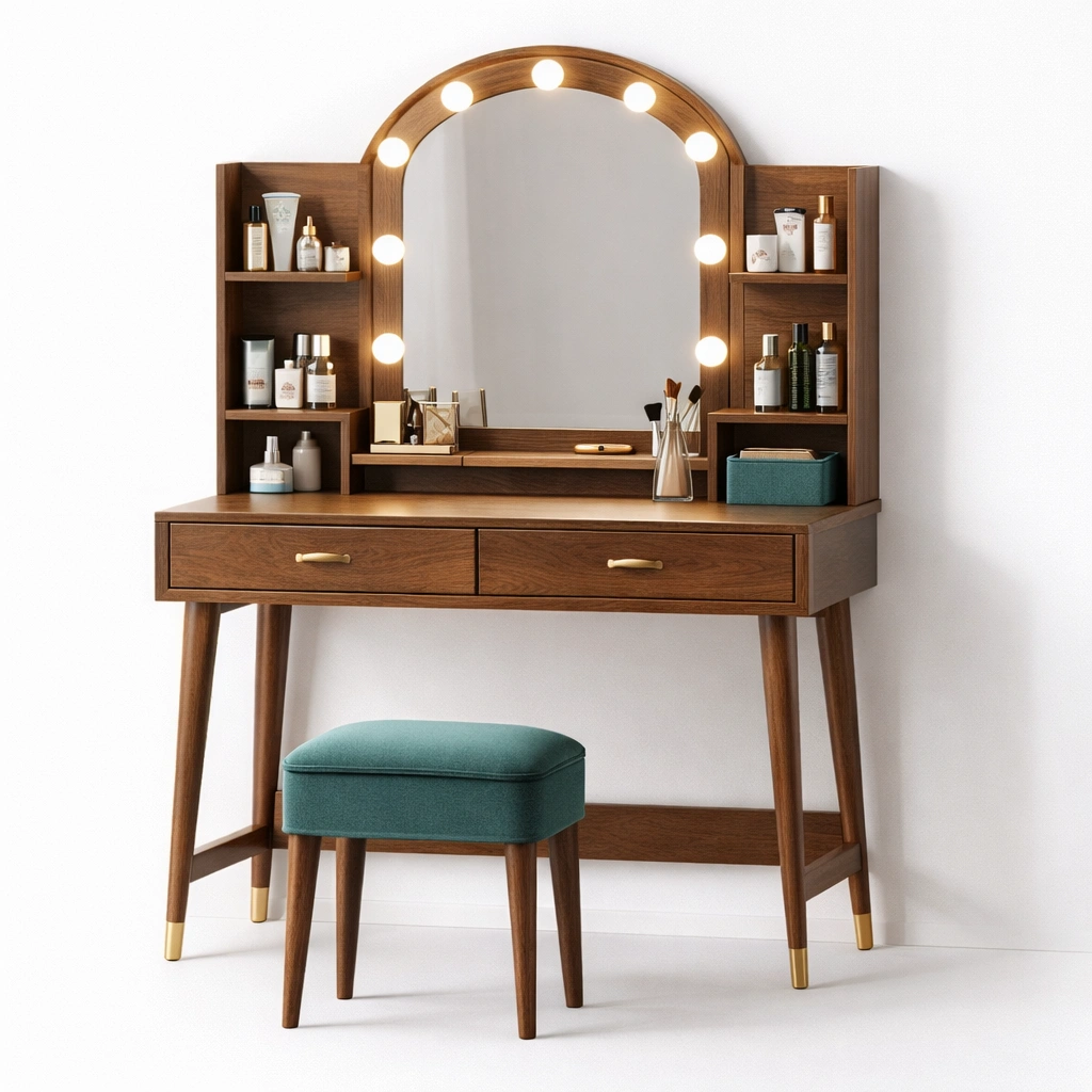 Schminktisch mit Spiegel und Licht Holz Braun