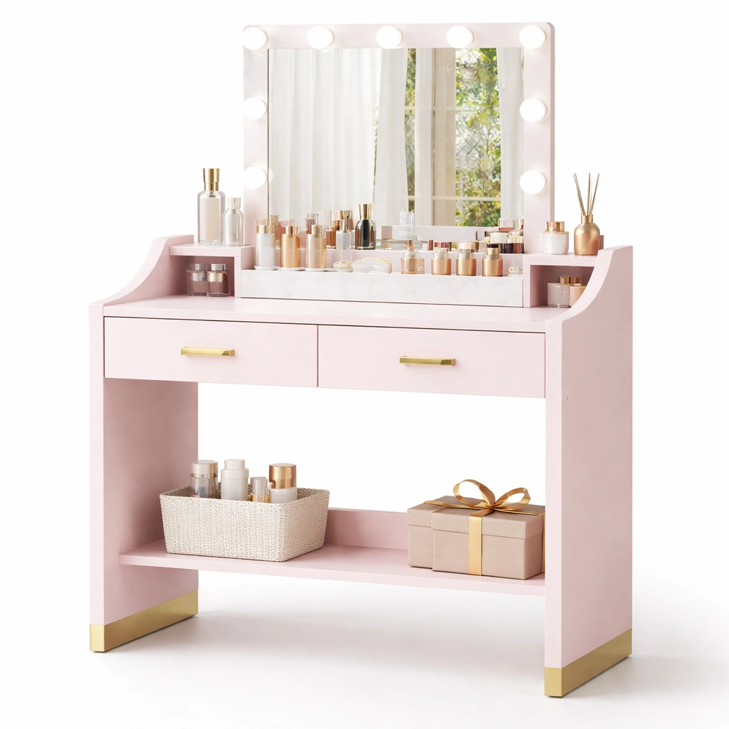 Schminktisch mit Spiegel und Licht Rosa