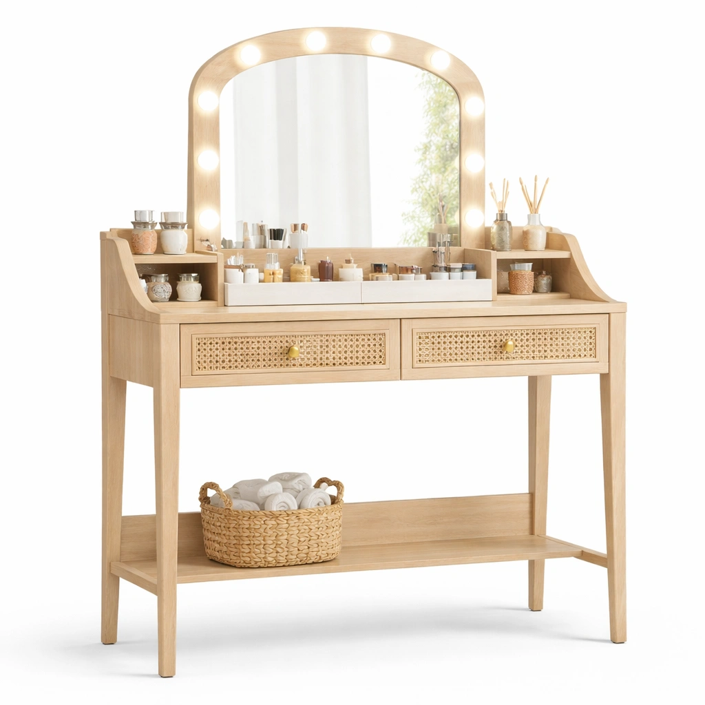 Schminktisch mit Spiegel Holzoptik Hellbraun