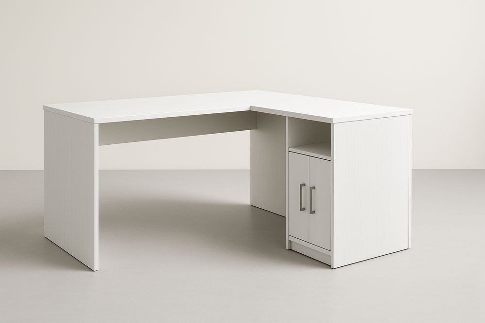 Mesa de Escritório L Branco com Armário MDF 150x120x75(C×L×A)cm