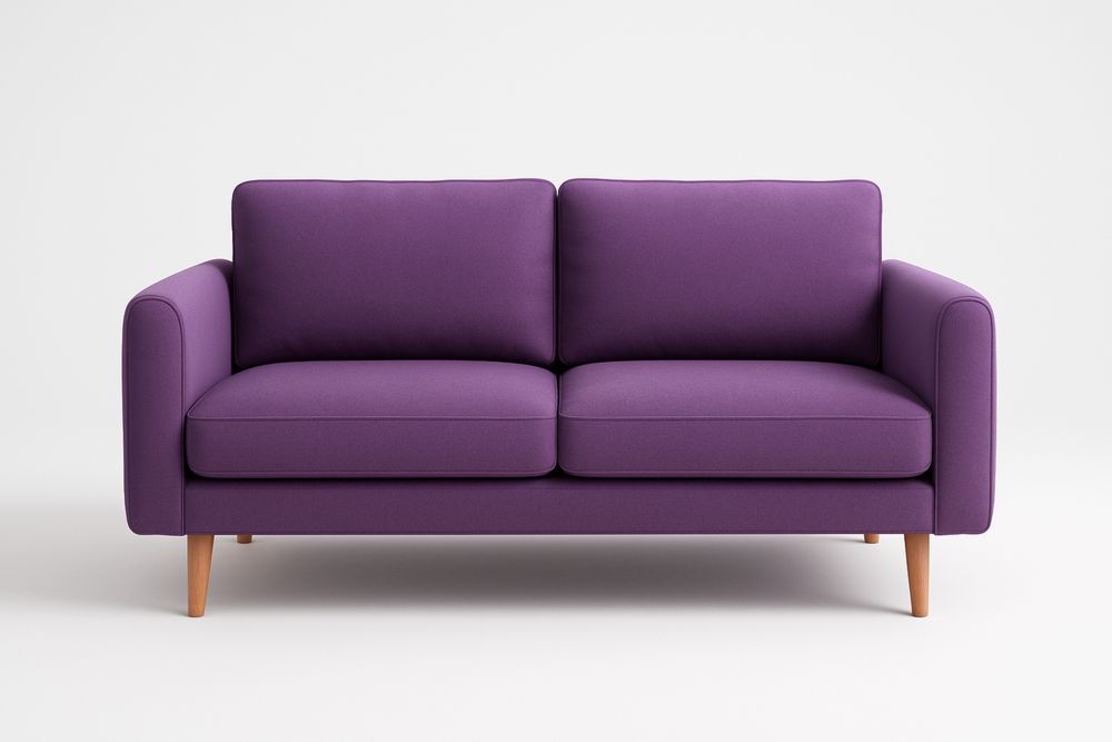 Sofá de 2 Lugares Roxo com Tecido Poliéster e Pés de Madeira Maciça