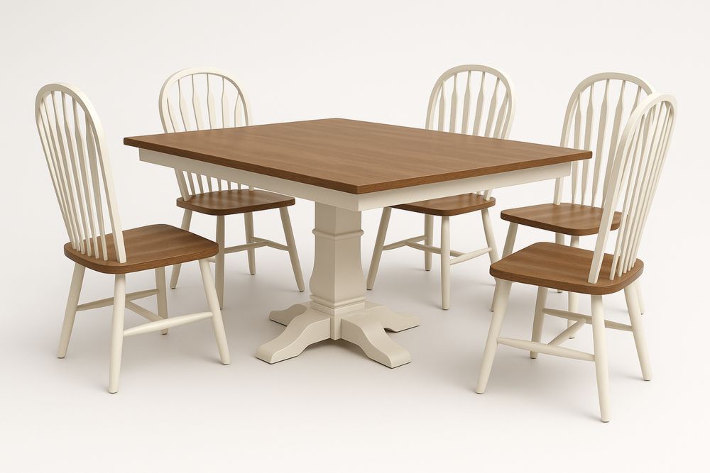 Conjunto de Jantar Mesa Retangular e 5 Cadeiras Pinho maciço