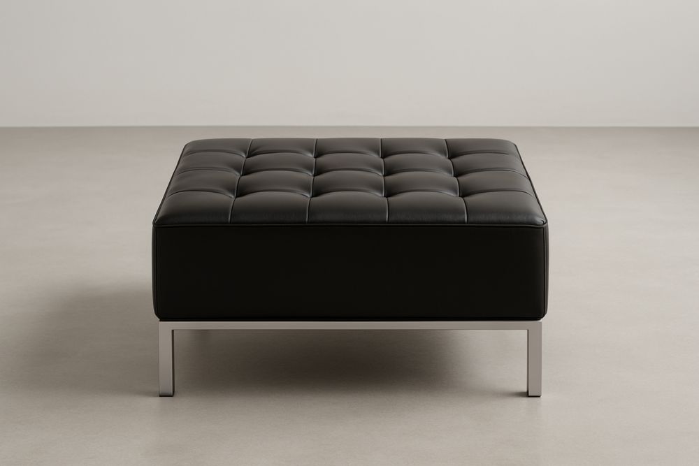 Pufe Quadrado Preto em Couro Sintético com Estrutura Aço 90x90x40(C×L×A)cm