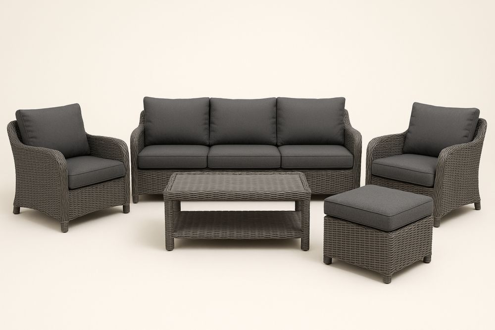 Conjunto de Sofás de Jardim 5 Peças Vime Sintético Cinza