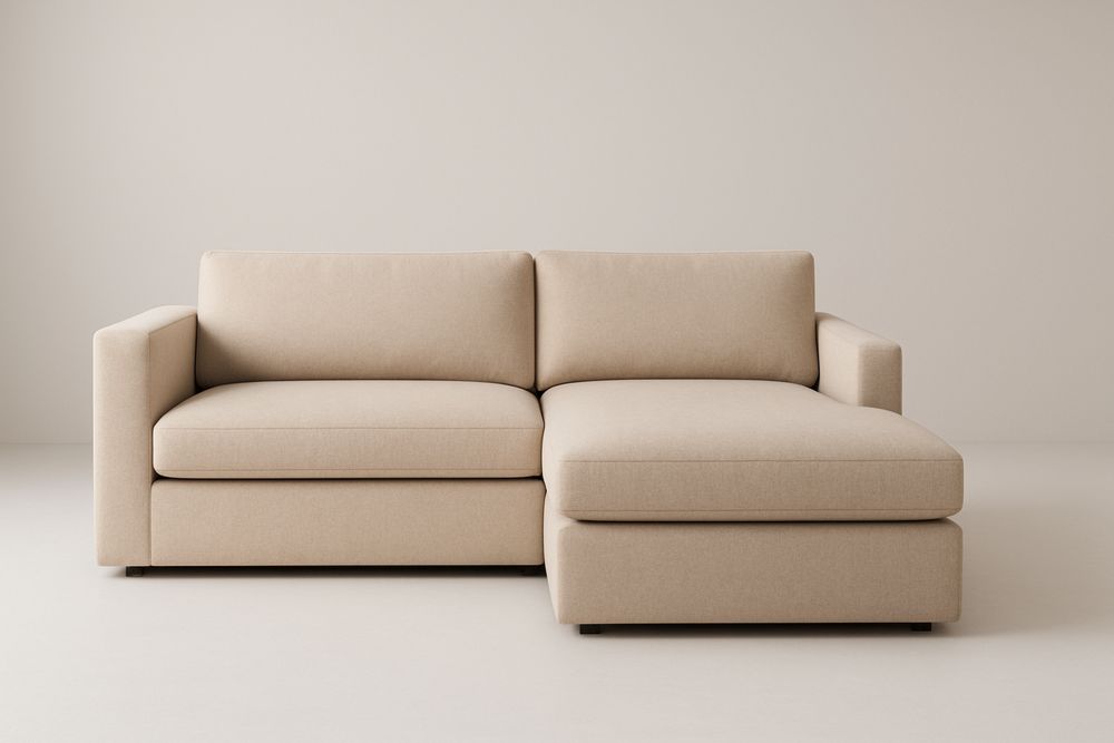 Sofá Seccional Bege Tecido Sintético
