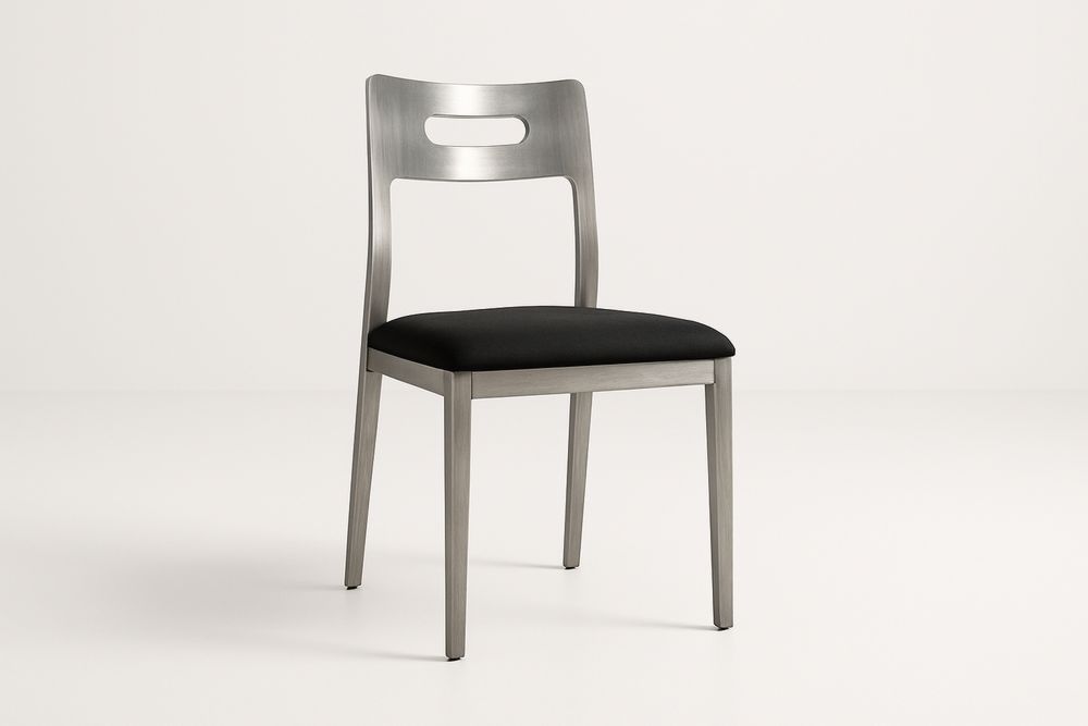 Cadeira de jantar aço inoxidável Prata Assento Preto Aço Inoxidável e Poliéster