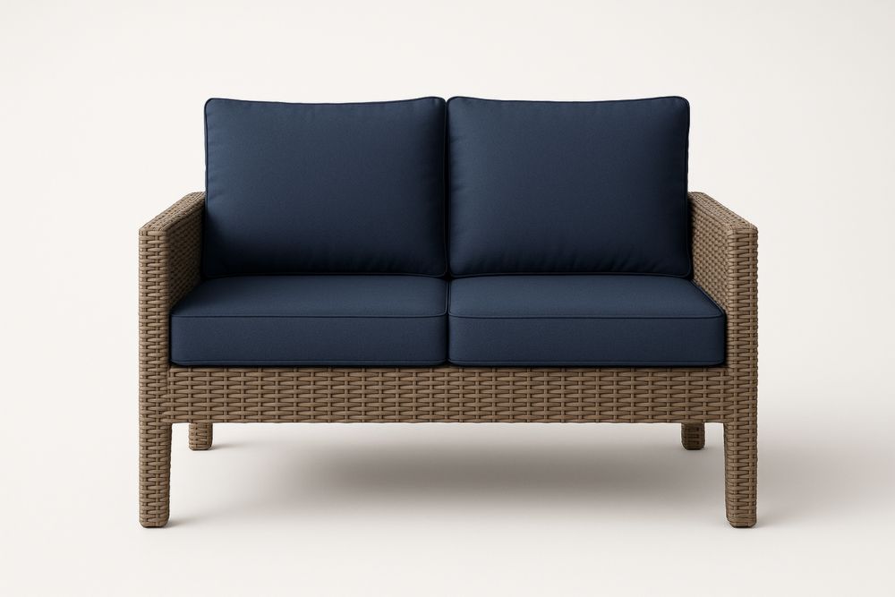 Sofá de Jardim em Vime com Almofadas Azul Duas Lugares