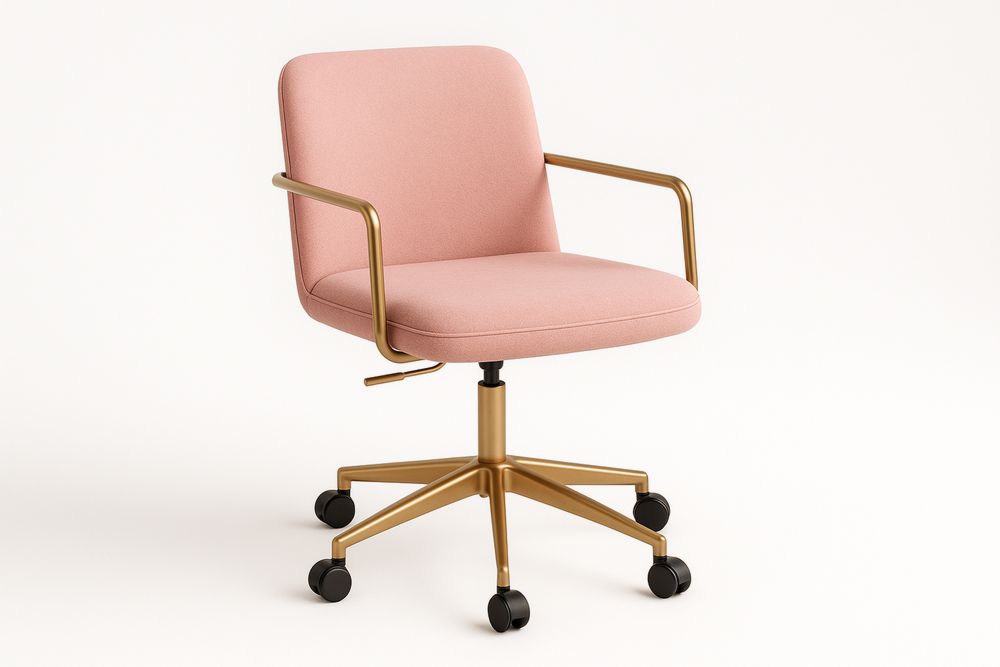 Cadeira de Escritório em Tecido Poliéster Rosa com Estrutura Aço
