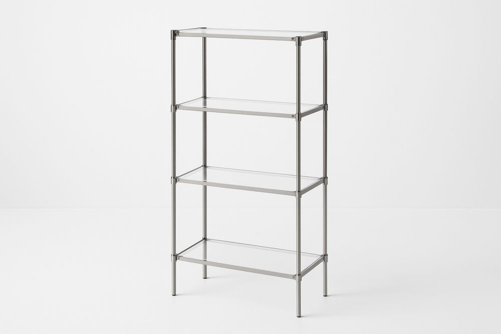 Estante de aço com prateleiras de vidro temperado