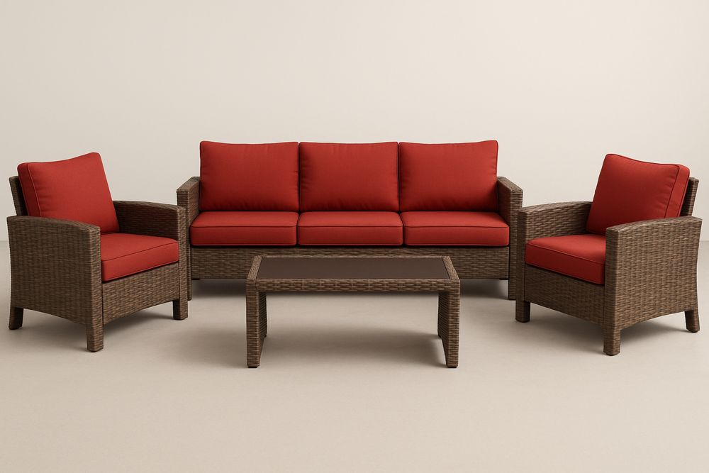 Conjunto de Jardim em Rattan Sintético Vermelho e Marrom