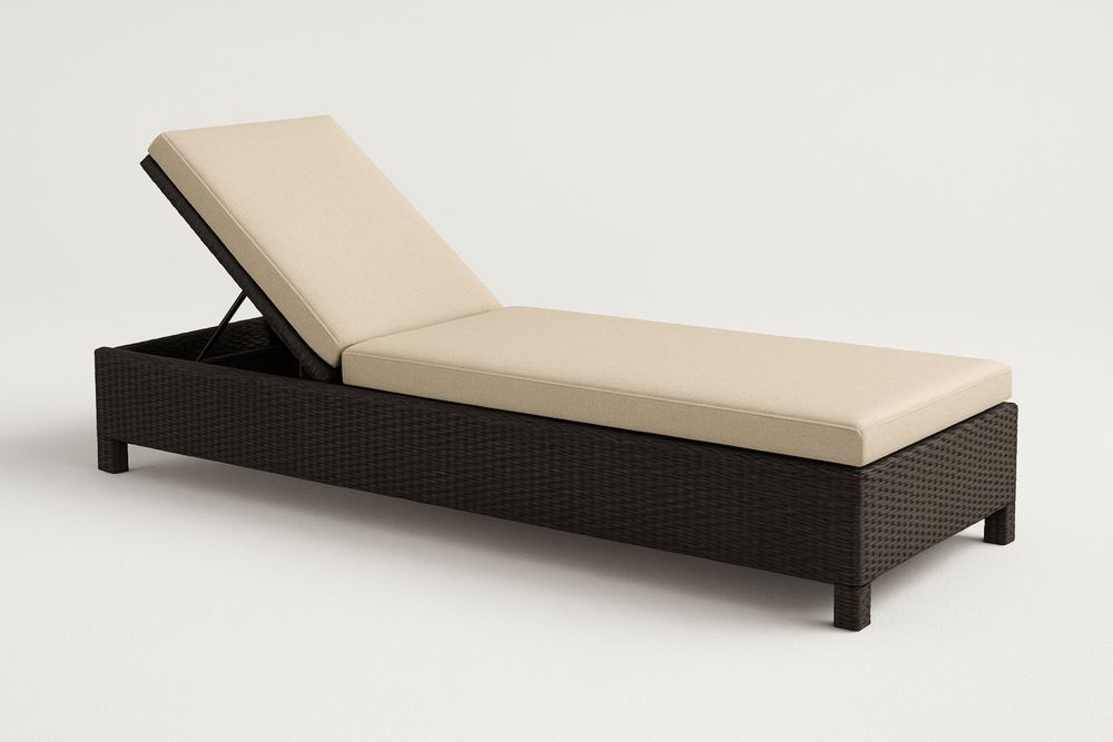 Espreguiçadeira de Vime Sintético Castanho com Almofada Bege Ajustável