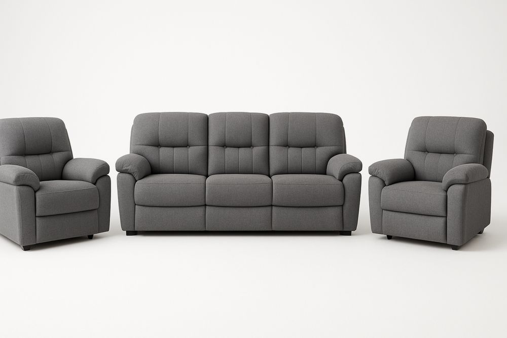 Conjunto de Sofá de 3 Lugares e 2 Poltronas em Tecido Poliéster Cinza