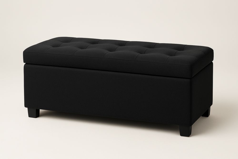 Banco Baú em Madeira com Revestimento em Poliéster Preto