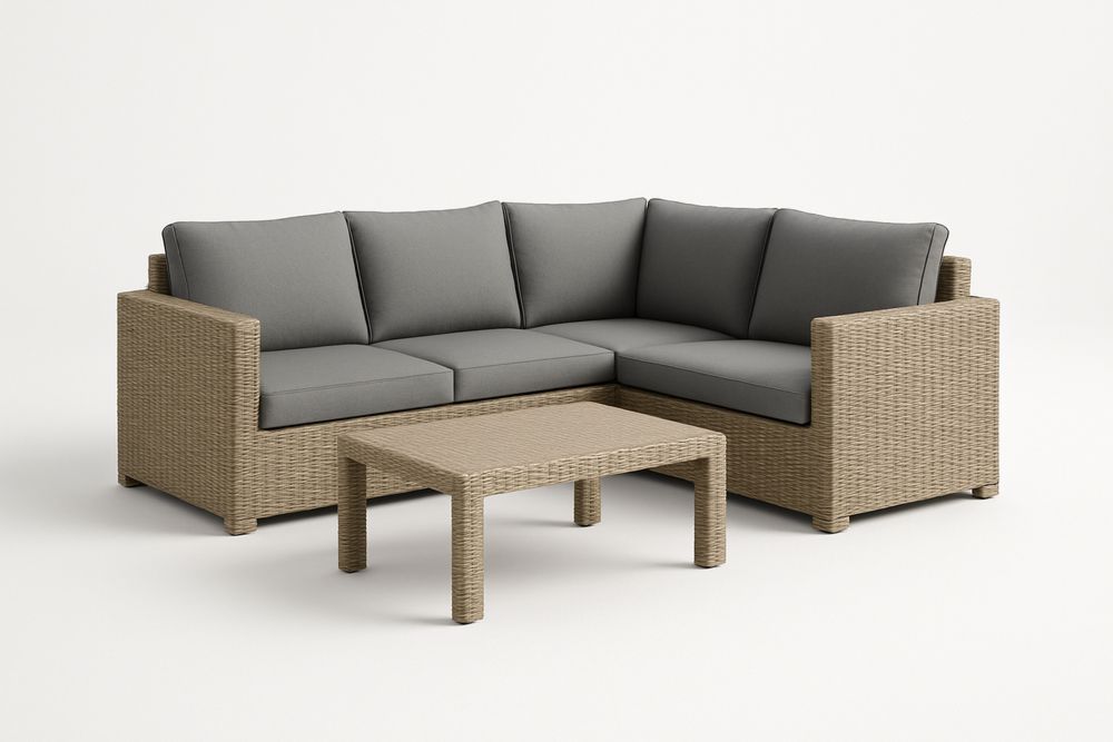 Conjunto de Sofá de Canto em Rattan Sintético com Almofadas Cinza