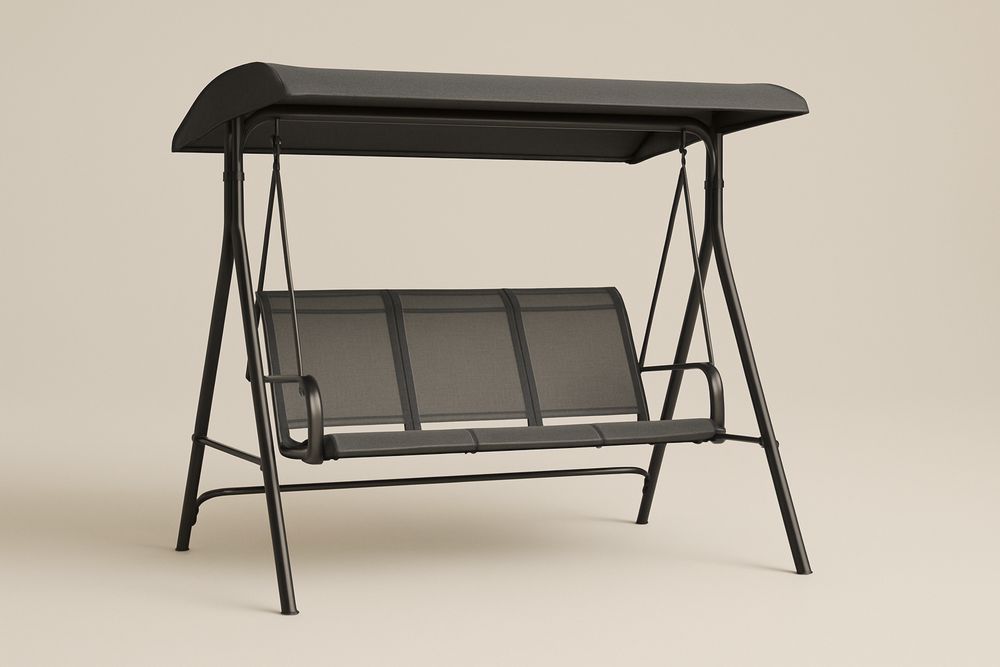 Baloiço de Jardim com Estrutura de Aço e Assento em Rede Preta