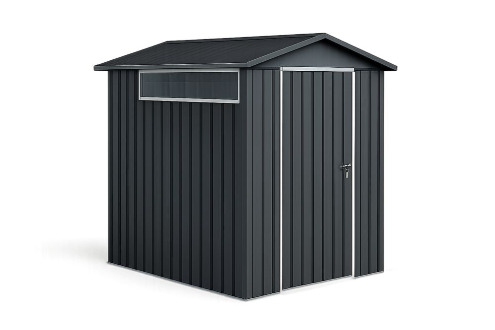 Abrigo de Jardim em Aço Galvanizado Cinza com Porta e Janela 213cm x 130cm x 180cm(C×L×A)