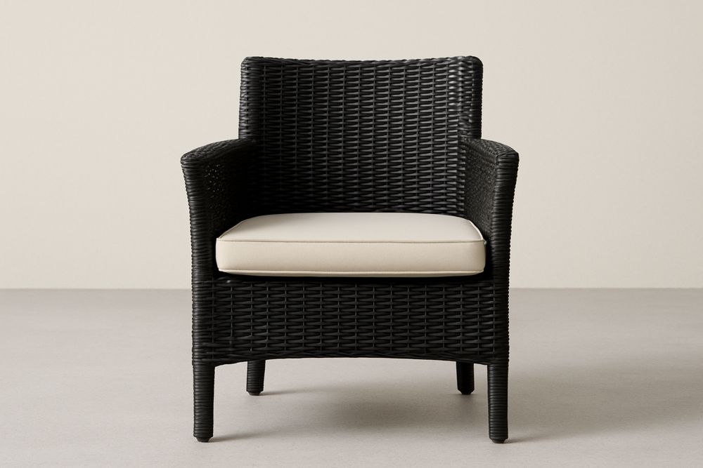 Cadeira de Exterior de Rattan Sintético Poltrona com Almofada Bege