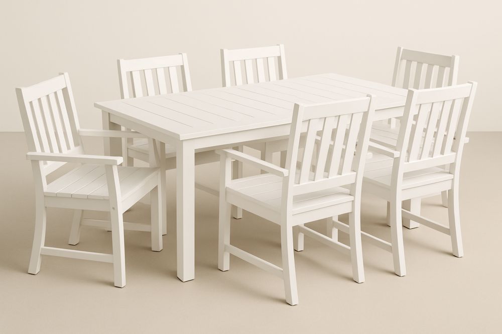 Conjunto Mesa e 6 Cadeiras Madeira de Acácia Branco