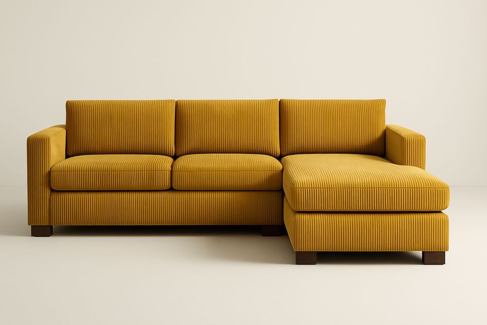 Sofá Seccional Veludo Canelado  Amarelo