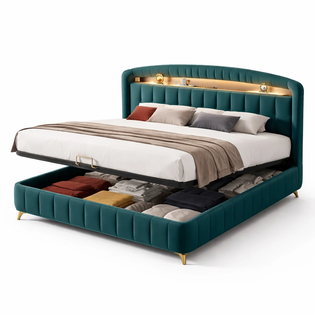 Polsterbett mit Beleuchtung und Stauraum