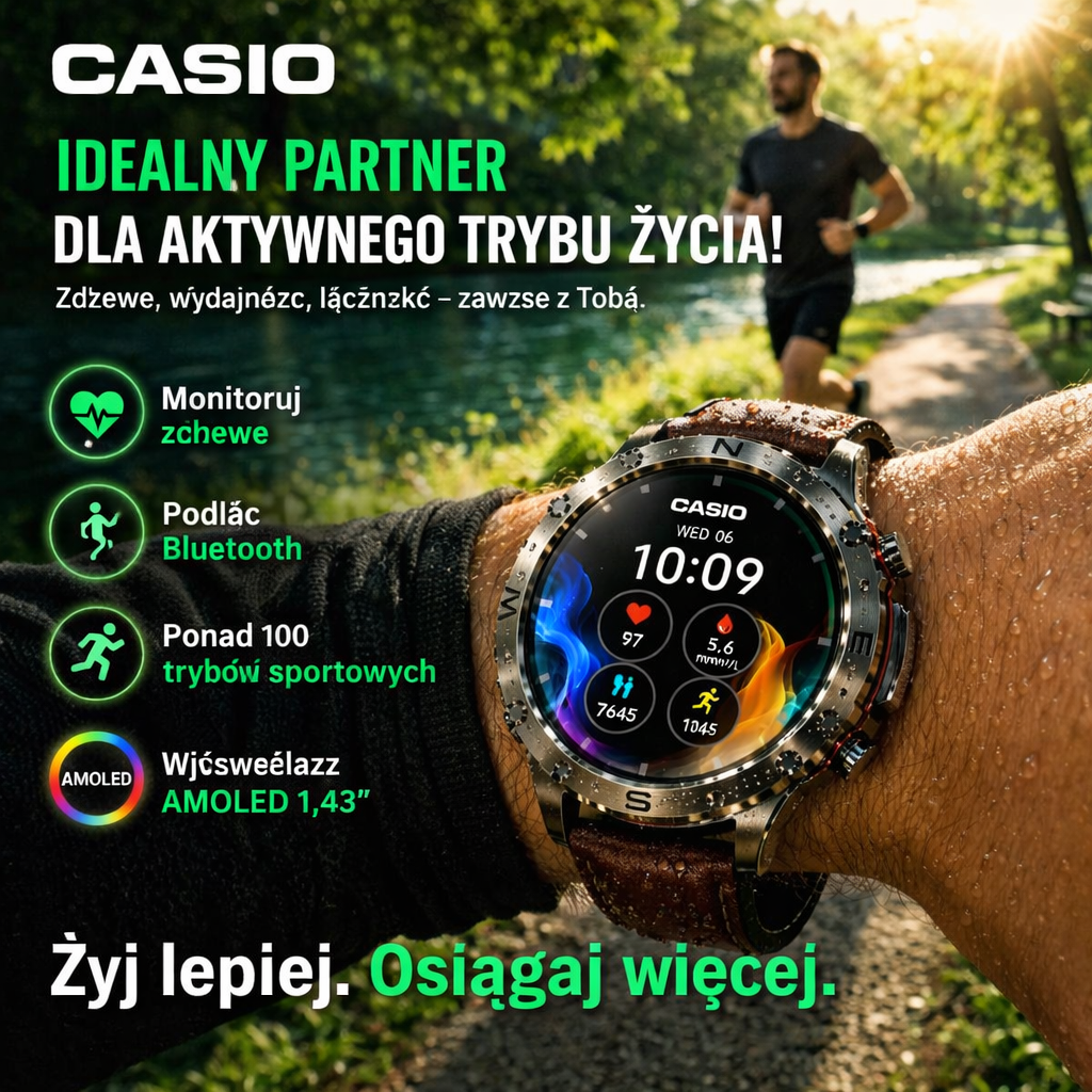 Smartwatch CASIO Style AMOLED – monitorowanie poziomu cukru we krwi, połączenia Bluetooth, ponad 100 trybów sportowych