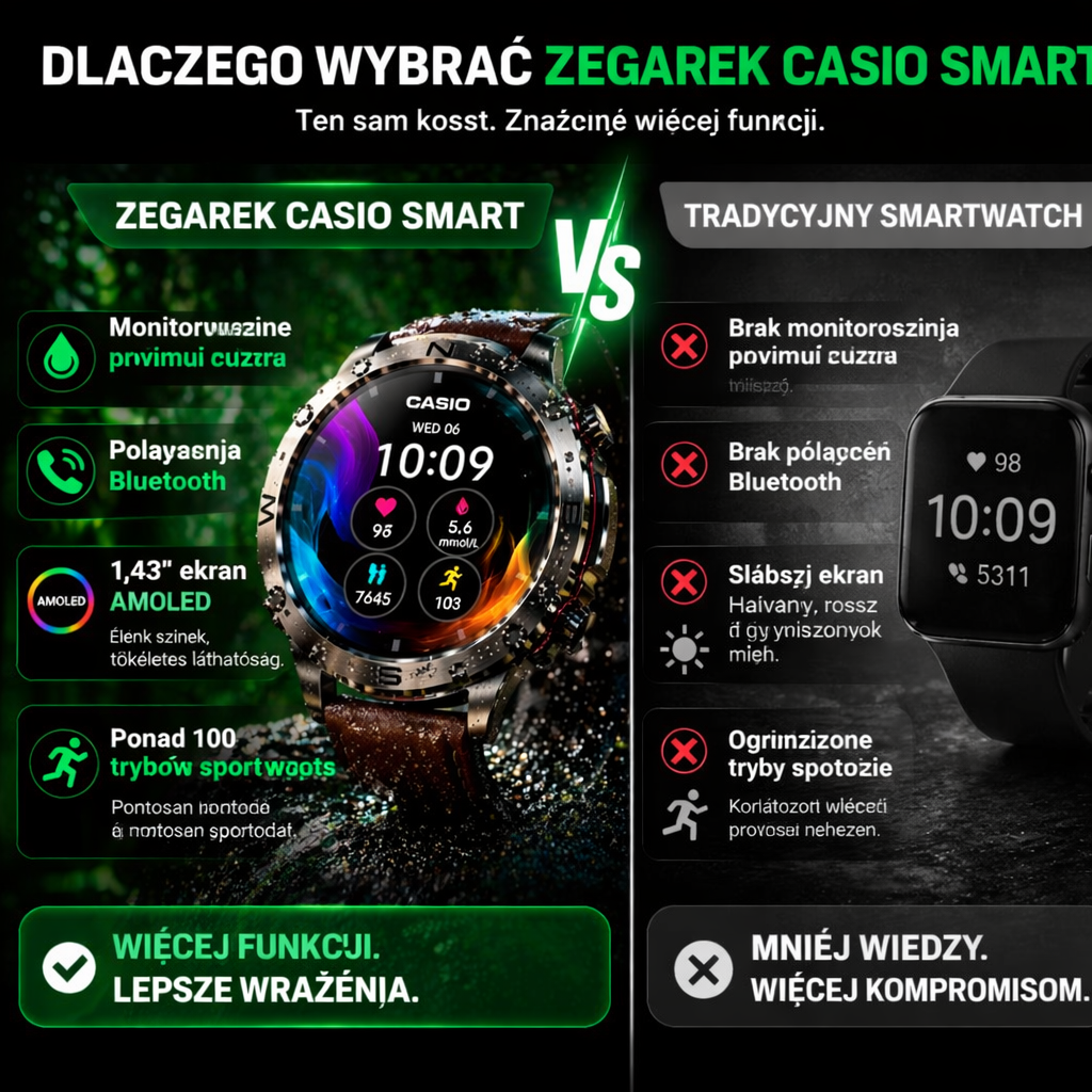Smartwatch CASIO Style AMOLED – monitorowanie poziomu cukru we krwi, połączenia Bluetooth, ponad 100 trybów sportowych