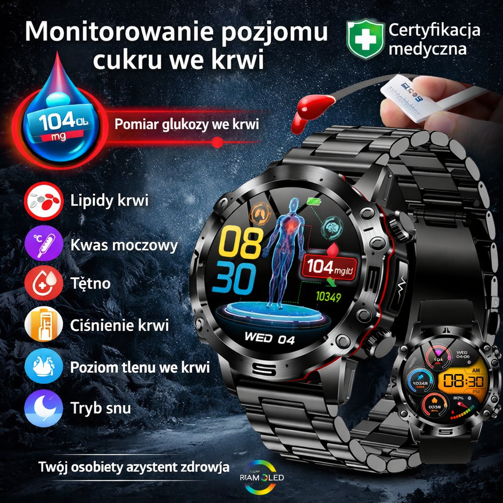 ✨Diagnostyczny smartwatch z obsługą sztucznej inteligencji – model 2026, pomiar lipidów we krwi, ⌚