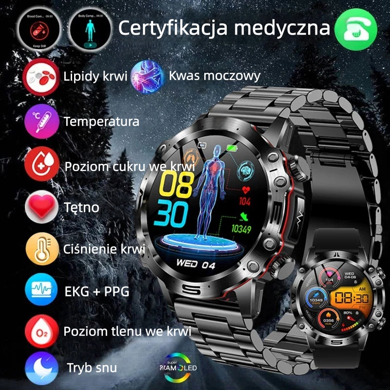 ✨Diagnostyczny smartwatch z obsługą sztucznej inteligencji – model 2026, pomiar lipidów we krwi, ⌚