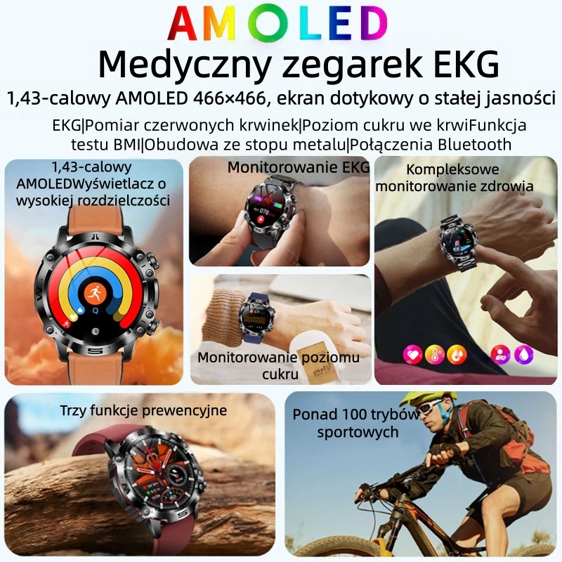 ✨Diagnostyczny smartwatch z obsługą sztucznej inteligencji – model 2026, pomiar lipidów we krwi, ⌚
