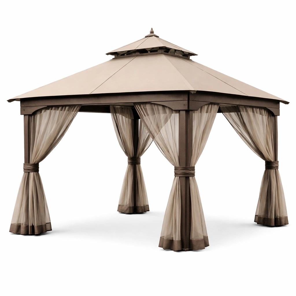 Gazebo de jardín de acero y poliéster marrón claro 300x300x270 cm-roomlina