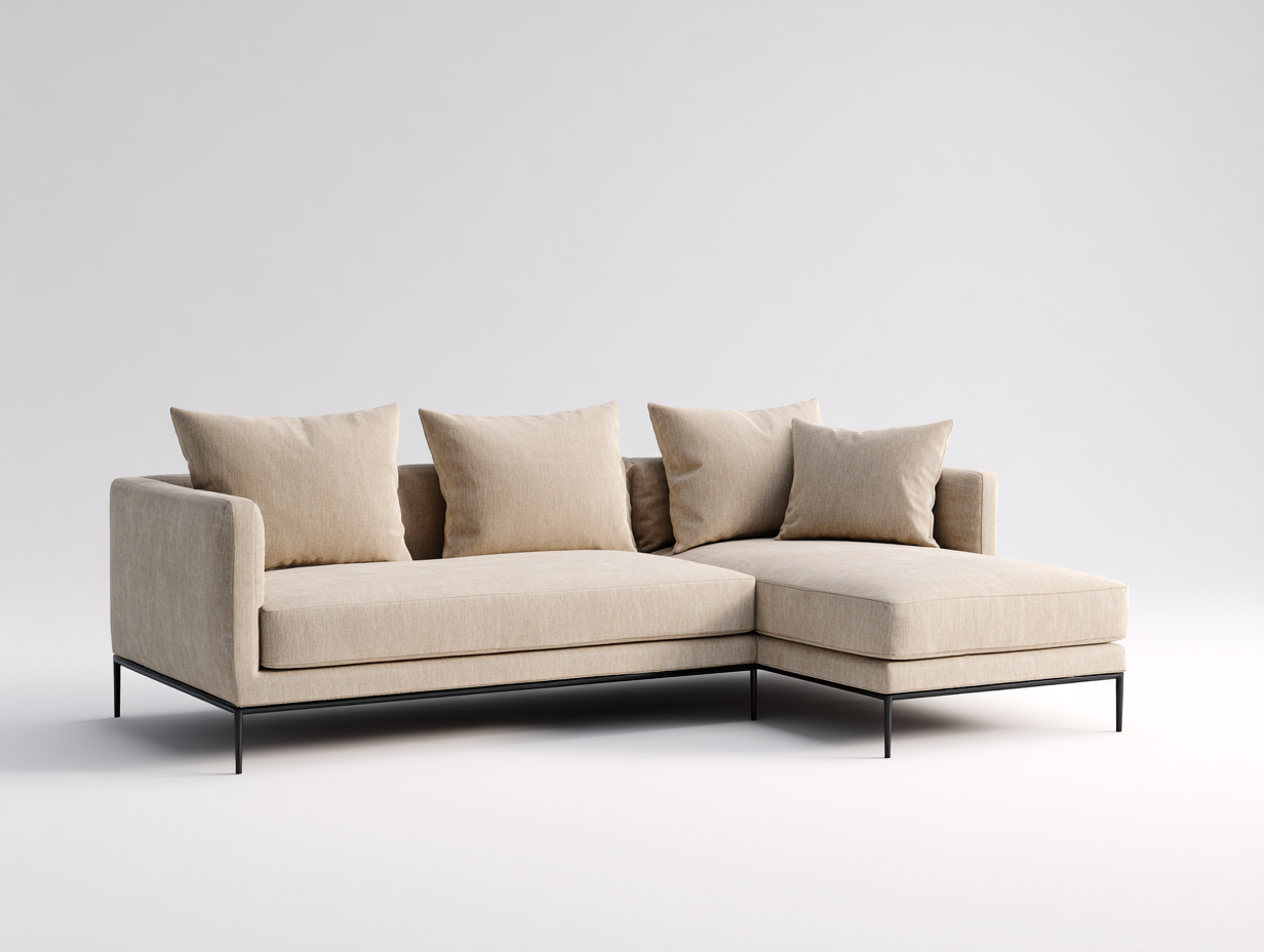 Divano angolare - Tessuto-Metallo - 264x158x82 cm - Beige - Stile moderno-Palaraspace