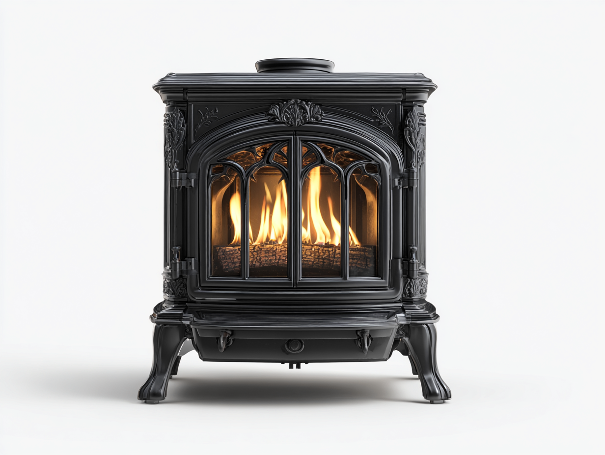 Camino - Ghisa-Vetro - 68x52x70 cm - Nero - Stile classico-Palaraspace