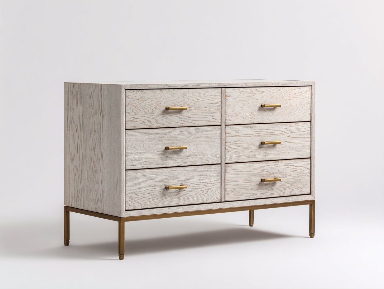 Cassettiera-Legno-MDF-118x42x78 cm-Bianco-Naturale-Ottone-Stile contemporaneo-Palaraspace