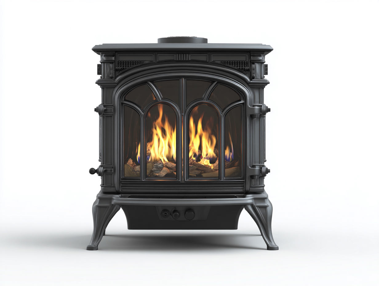 Camino - Ghisa-Vetro - 72x56x74 cm - Nero - Stile classico-Palaraspace