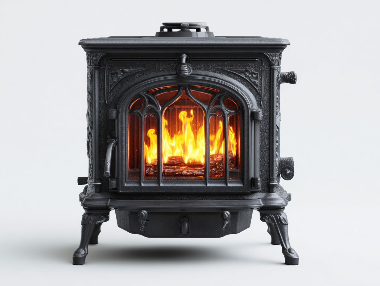 Camino - Ghisa-Vetro - 62x47x65 cm - Nero - Stile classico-Palaraspace