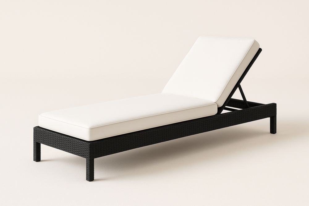 Espreguiçadeira Rattan PE com Almofada de Poliéster Preto/Branco-Cozechez