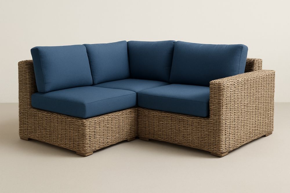 Sofá Seccional em Corda Sintética com Almofadas Azul 200x200x80(C×L×A)cm-Cozechez