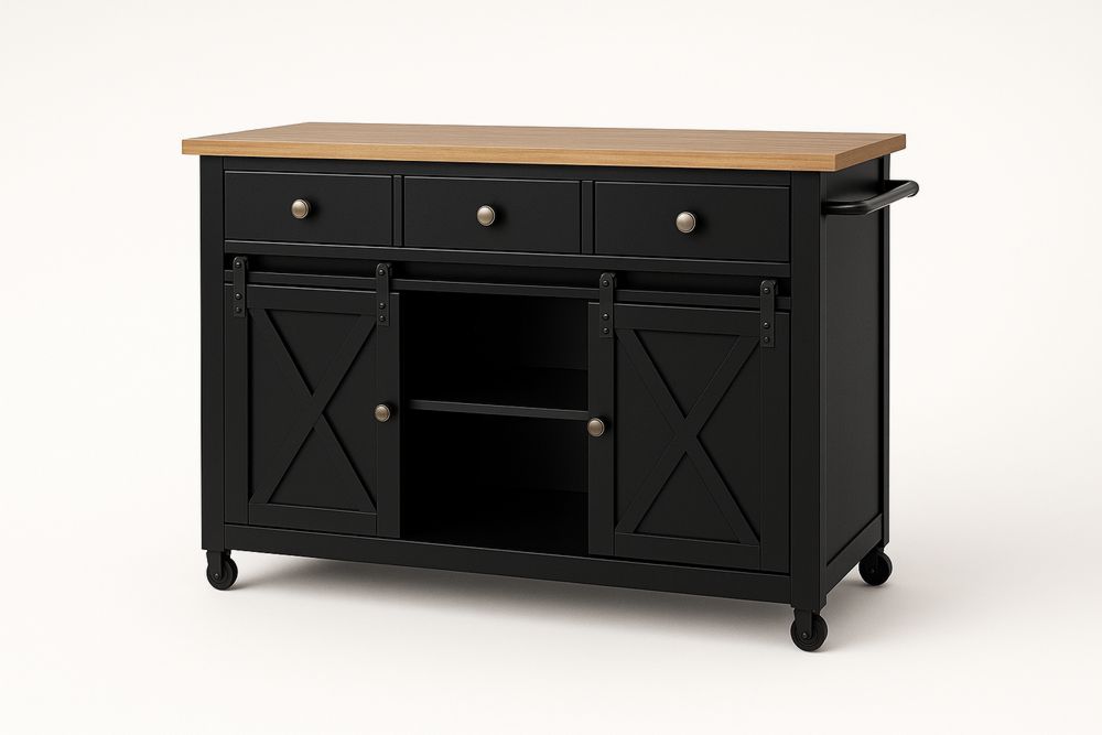 Carrinho de Cozinha tipo ilha em Madeira MDF Preto-Cozechez