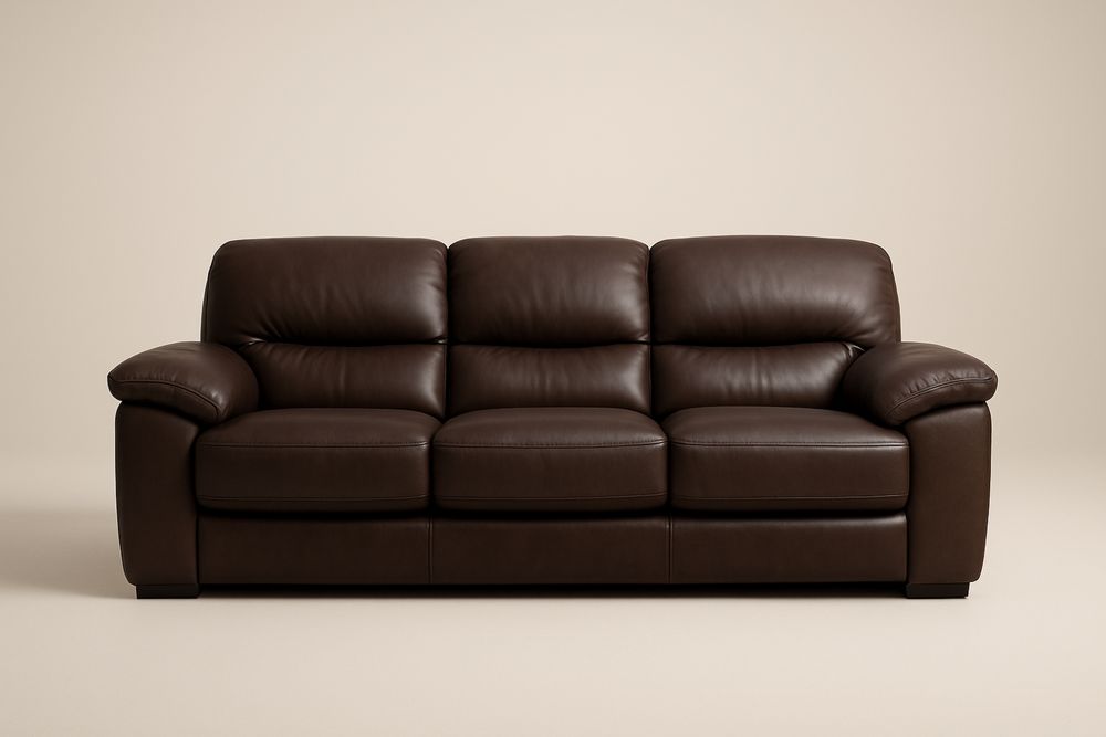 Sofá 3 Lugares em Couro Marrom-Cozechez