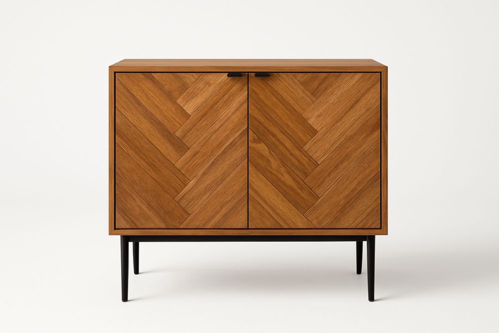 Aparador Madeira de carvalho Frente Chevron com Pés de aço 80x40x90(C×L×A)cm-Cozechez