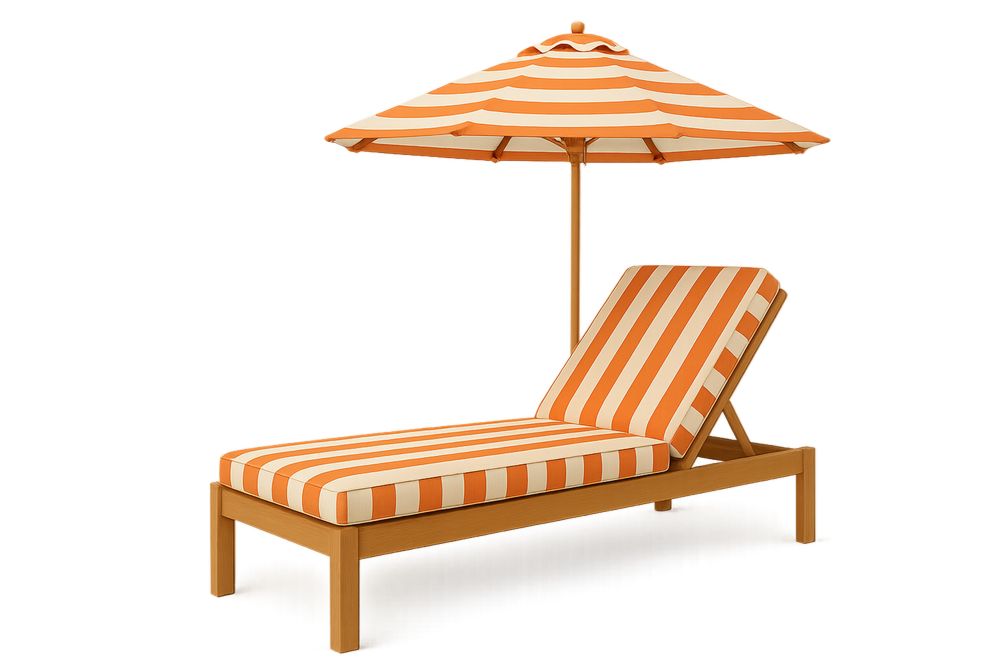 Espreguiçadeira de Madeira Maciça com Almofada Listrada Laranja e Guarda-sol Ajustável-Cozechez