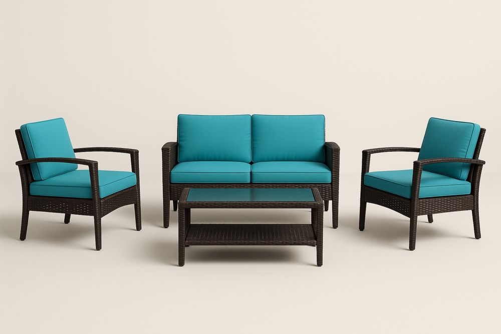 Conjunto de Sofás de Jardim Vime Sintético 4 Peças Azul-Cozechez