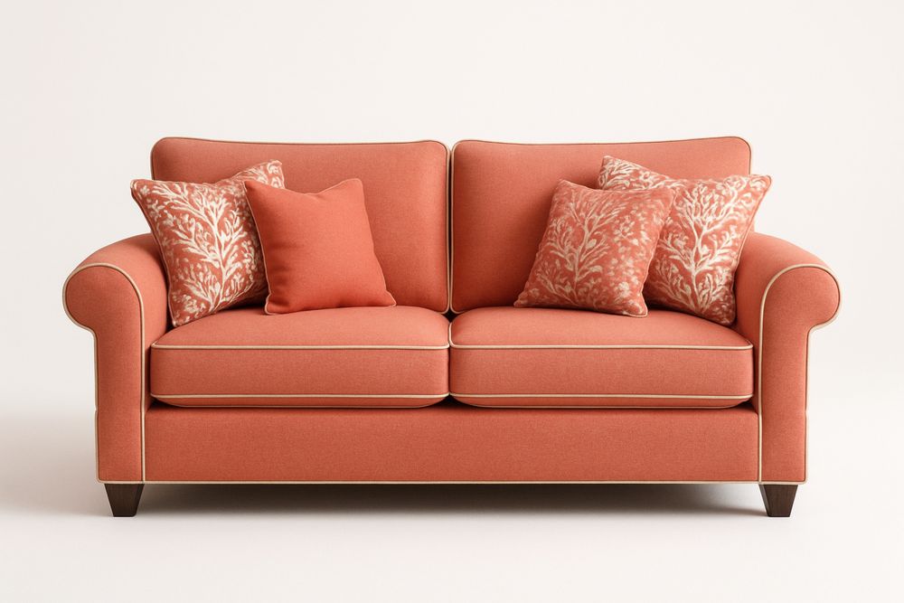 Sofá de Dois Lugares em Tecido de poliéster Coral com almofadas decorativas-Cozechez