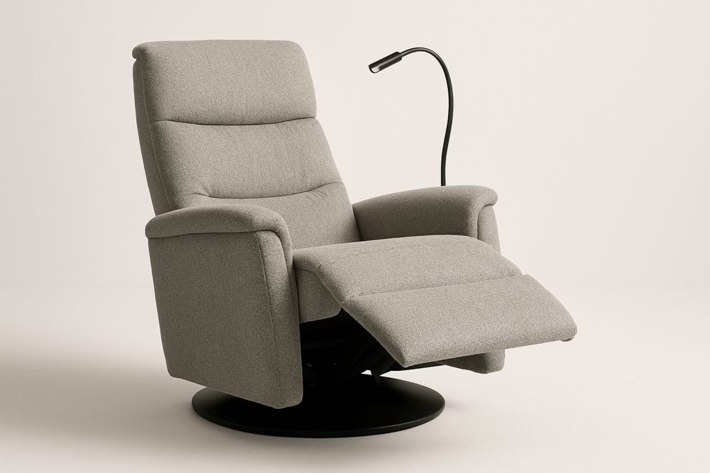 Poltrona Reclinável em Tecido Poliéster com Luz de Leitura e Base Giratória Cinza-Cozechez