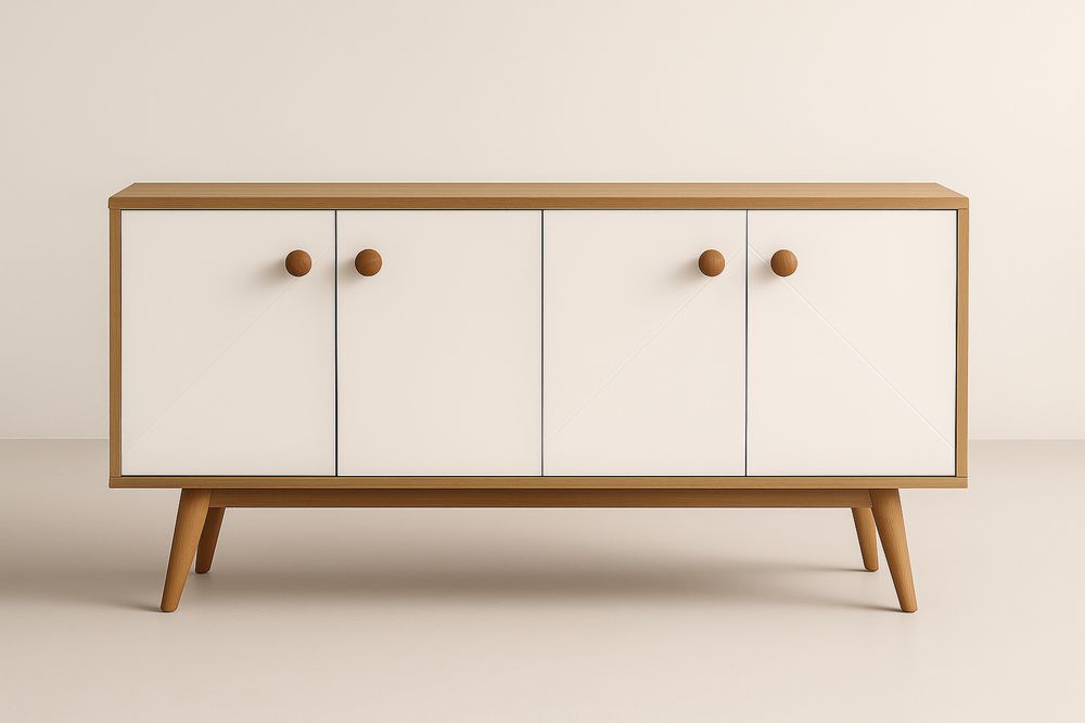 Aparador de madeira maciça e MDF Branco com 4 Portas-Cozechez