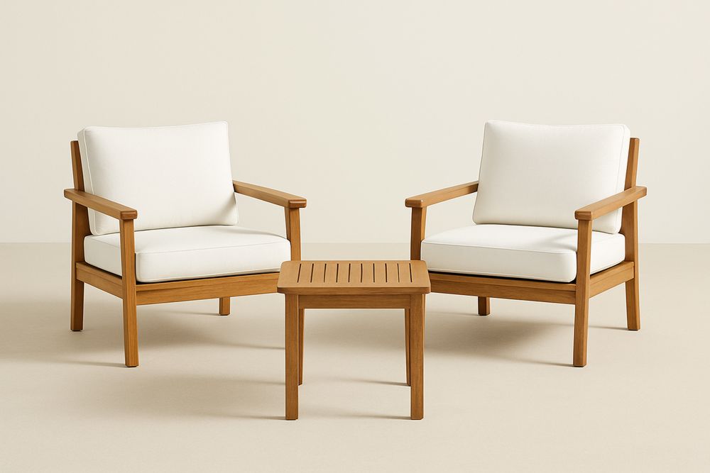 Conjunto de Cadeiras em Madeira de Teca com Mesa Quadrada-Cozechez