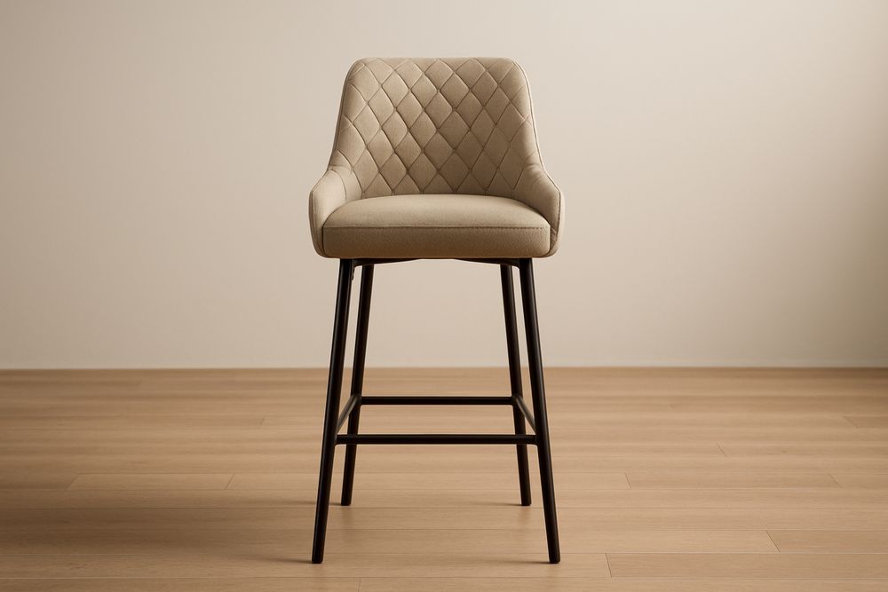 Banqueta de bar Alta Estofada em Tecido poliéster Creme com Estrutura de aço-Cozechez