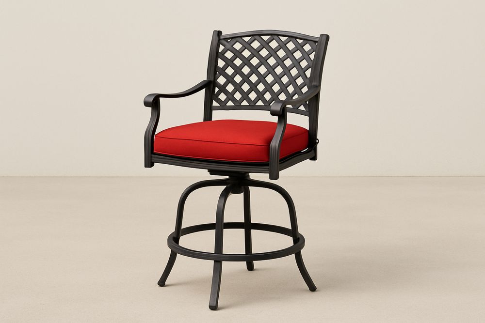 Cadeira de Aço Giratória com Almofada Vermelha-Nestgemuet