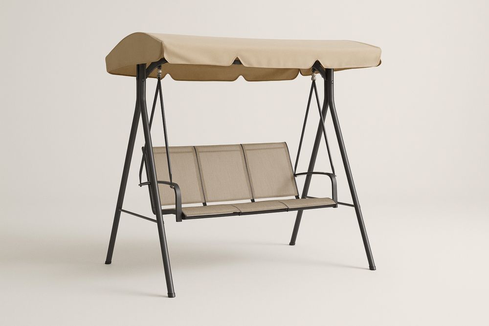 Baloiço de Jardim 3 Lugares em Aço com Tecido de Poliéster Bege-Nestgemuet