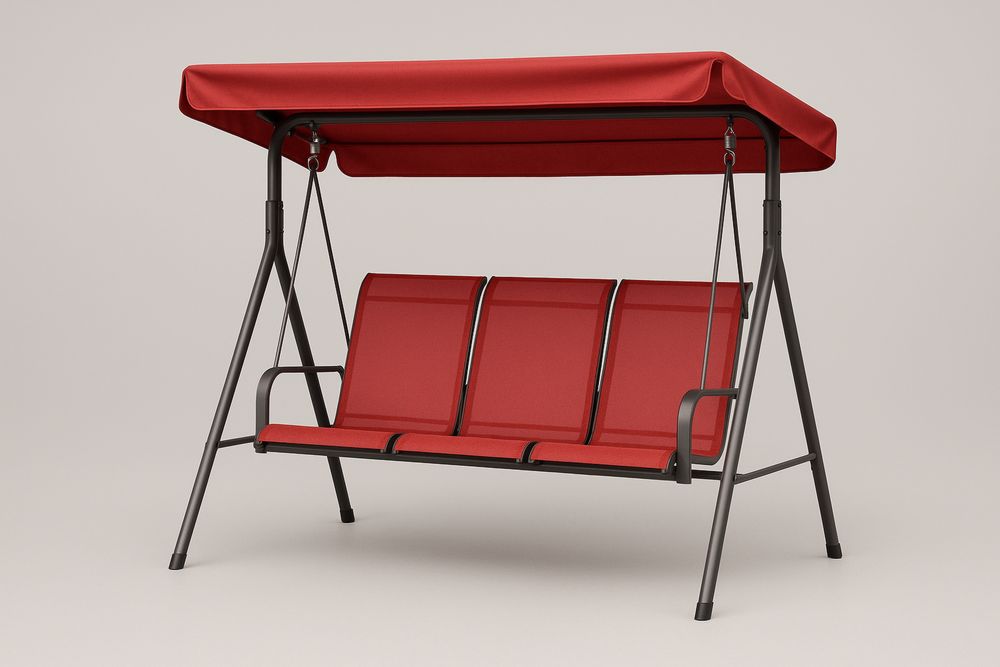 Balanço de Jardim Triplo Vermelho Estrutura de Aço Assentos em Tecido Poliéster-Nestgemuet